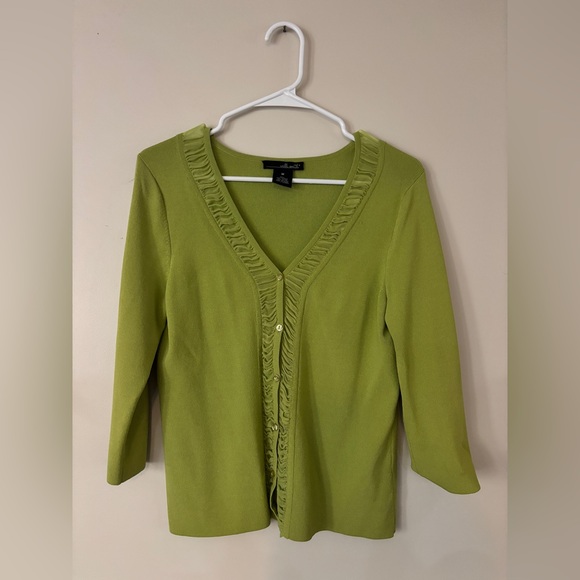 Green Cardigan Y2K with Ruffle Sheer Trim - Picture 1 of 6